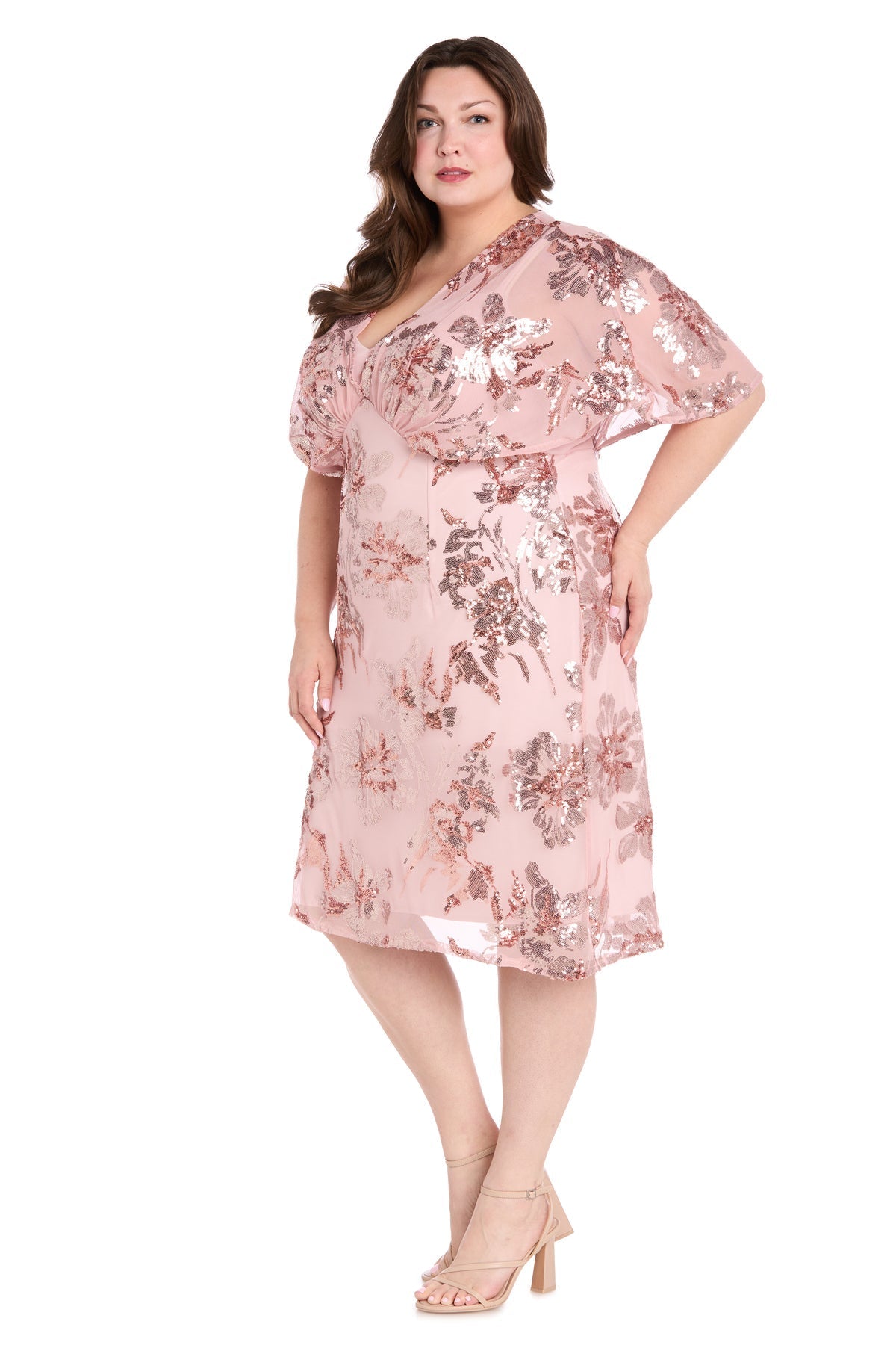 Plus Size Dresses Plus Size Short Sequin Floral Cocktail Dress Rose