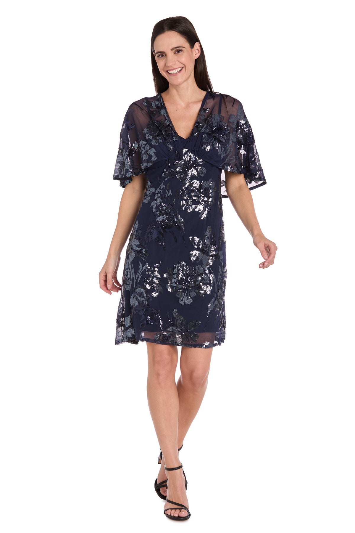 Cocktail Dresses Short Sequin Floral Petite Cocktail Dress Navy