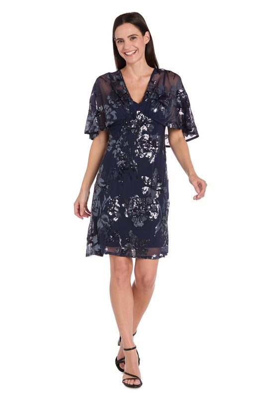 Cocktail Dresses Short Sequin Floral Petite Cocktail Dress Navy