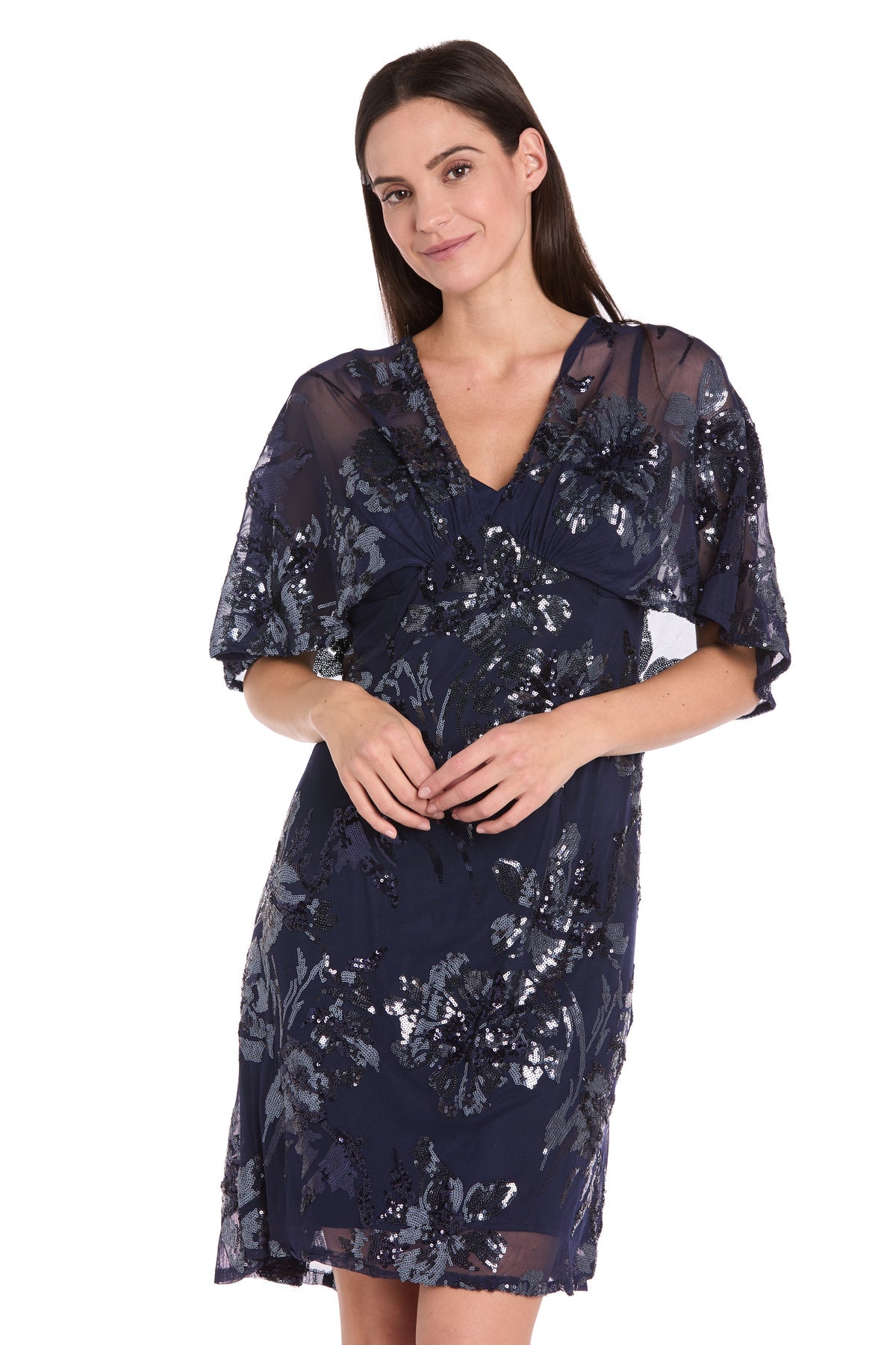 Cocktail Dresses Short Sequin Floral Petite Cocktail Dress Navy