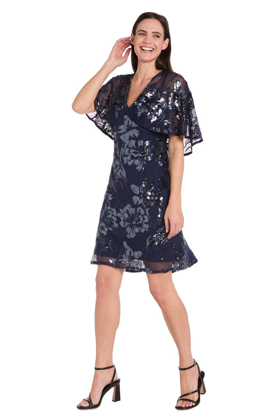 Cocktail Dresses Short Sequin Floral Cocktail Dress Navy