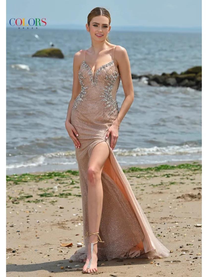 Prom Dresses Fitted Gown Long Formal Prom Dress Rose Gold