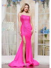 Prom Dresses Long Beaded Slit Formal Prom Dress Hot Pink
