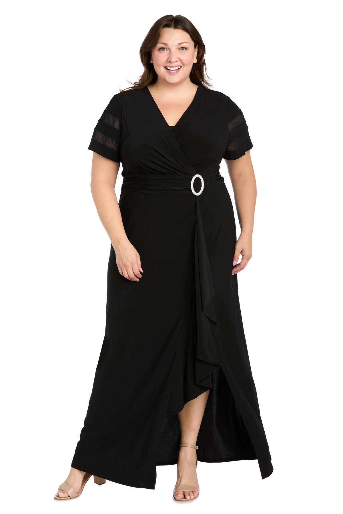 Plus Size Dresses Plus Size Long Ruffle Slit Formal Dress Black