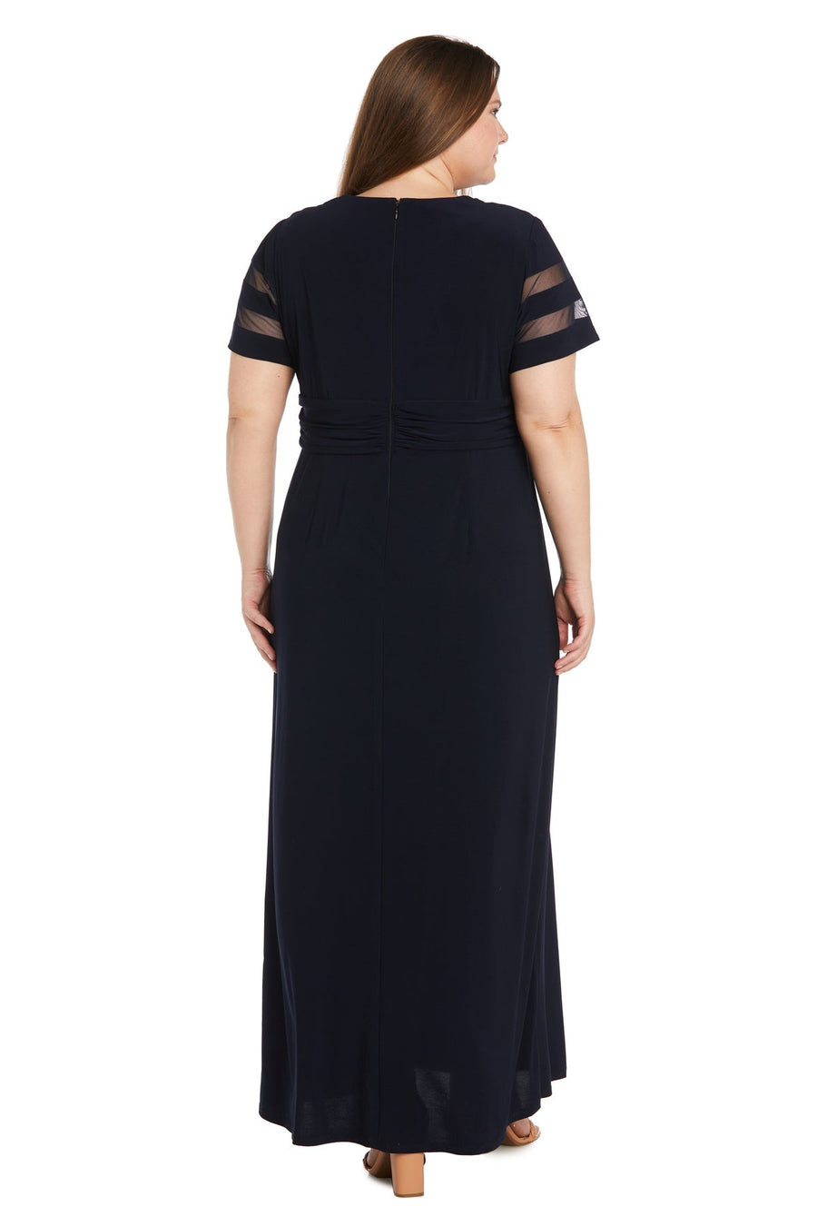 Plus Size Dresses Plus Size Long Ruffle Slit Formal Dress Navy