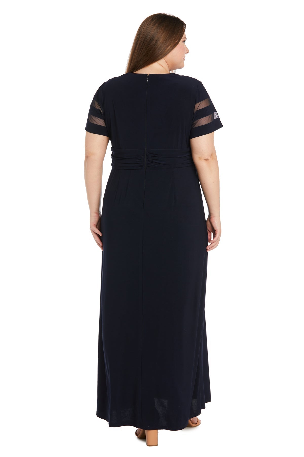 Plus Size Dresses Plus Size Long Ruffle Slit Formal Dress Navy