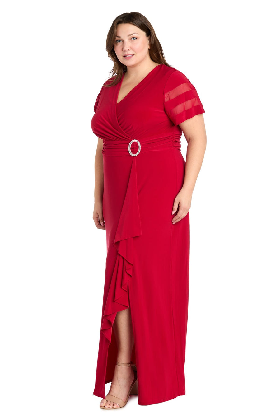 Plus Size Dresses Plus Size Long Ruffle Slit Formal Dress Red