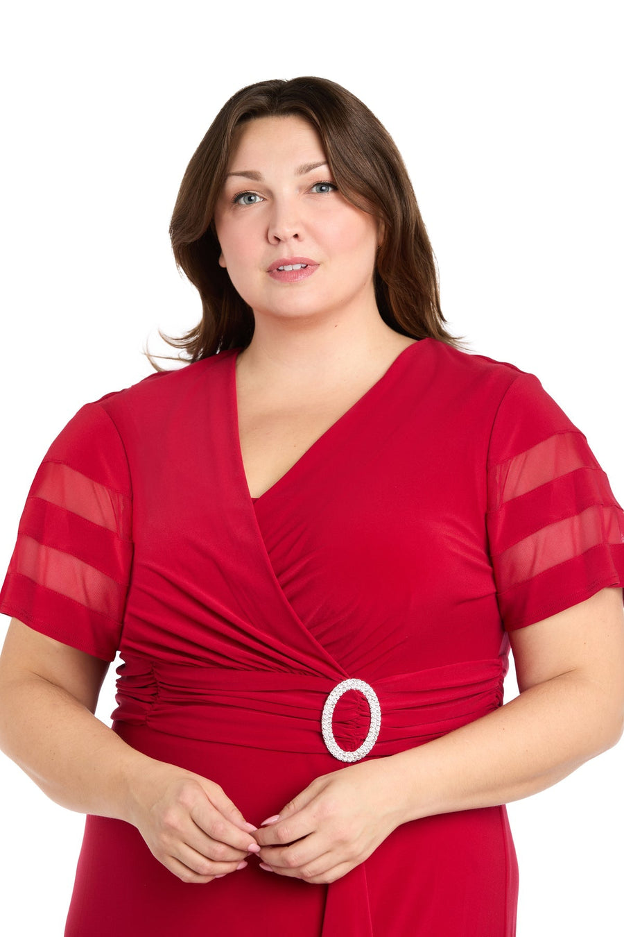 Plus Size Dresses Plus Size Long Ruffle Slit Formal Dress Red