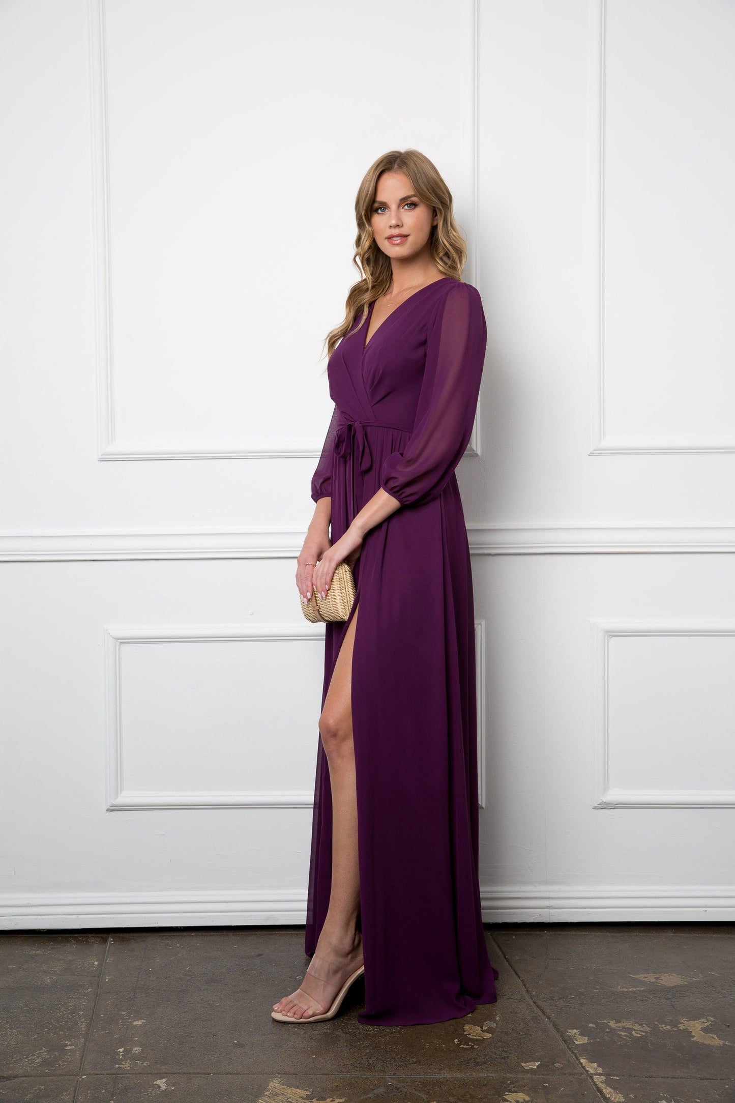 Long Sleeve Mother of the Bride Chiffon Dress