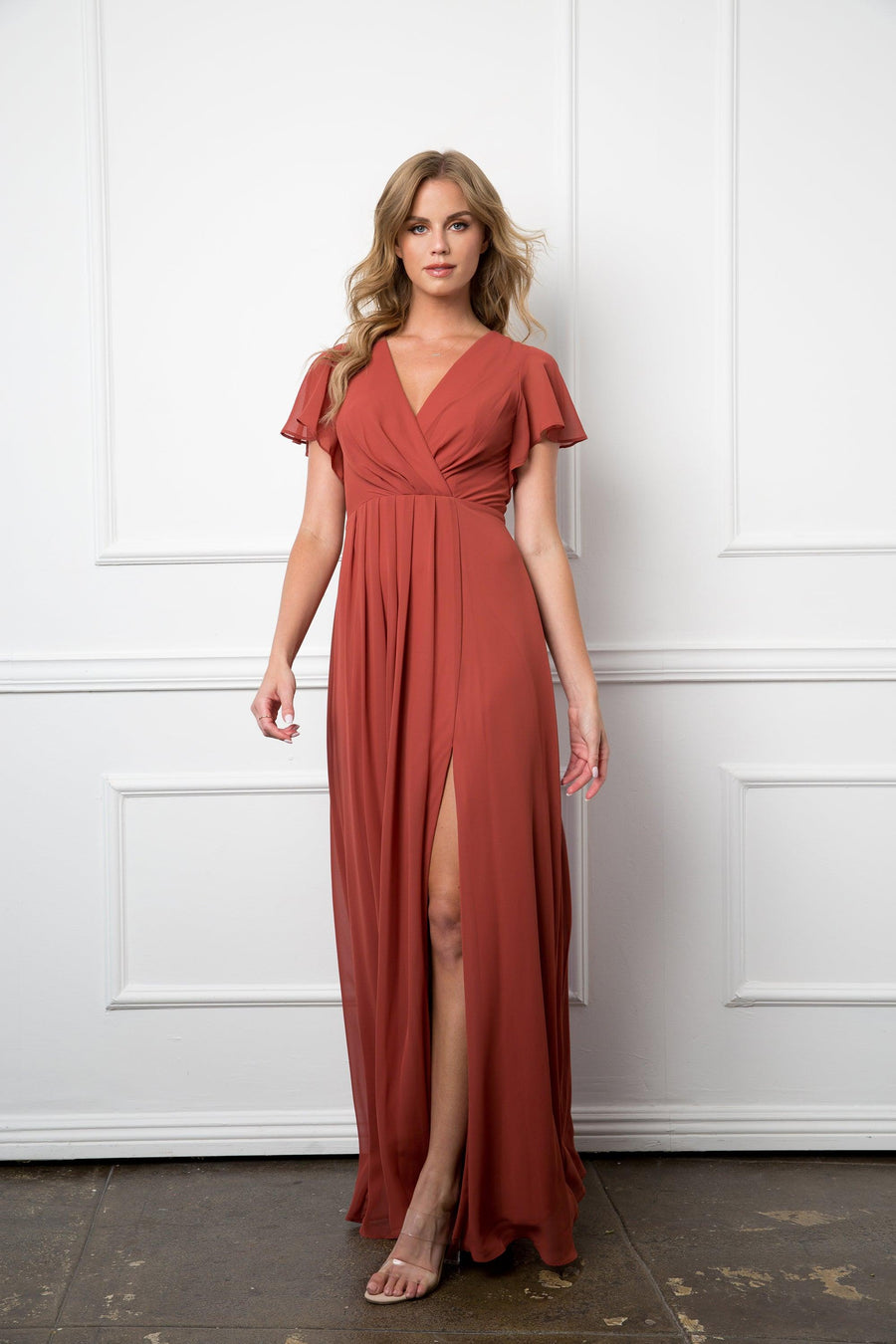 Long Short Sleeve Mother of the Bride Chiffon Dress
