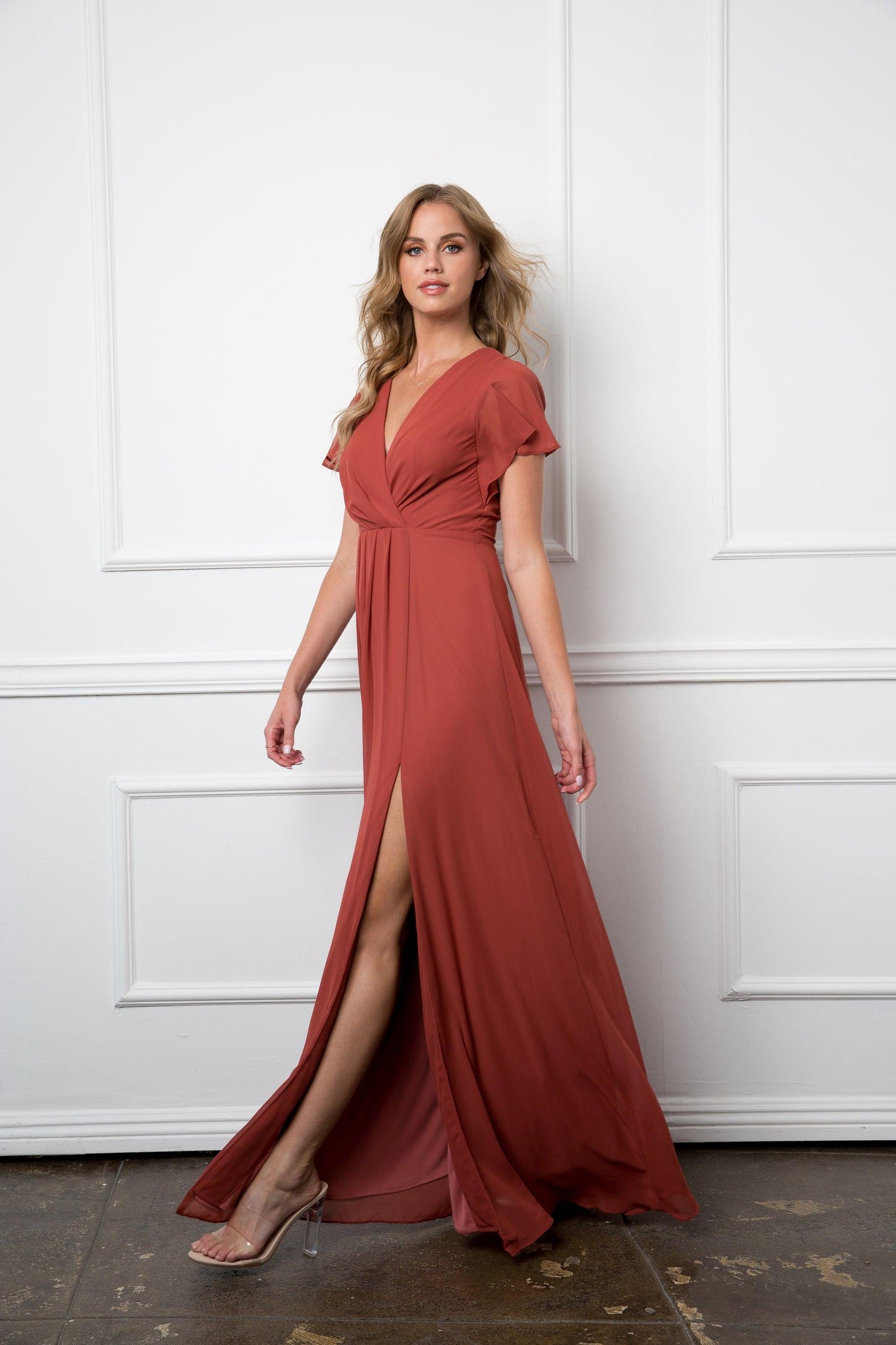 Long Short Sleeve Mother of the Bride Chiffon Dress