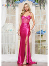 Prom Dresses Formal Long Slit Fitted Metallic Prom Dress Fuchsia
