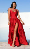 Prom Dresses Long Formal A Line Slit Prom Dress Red