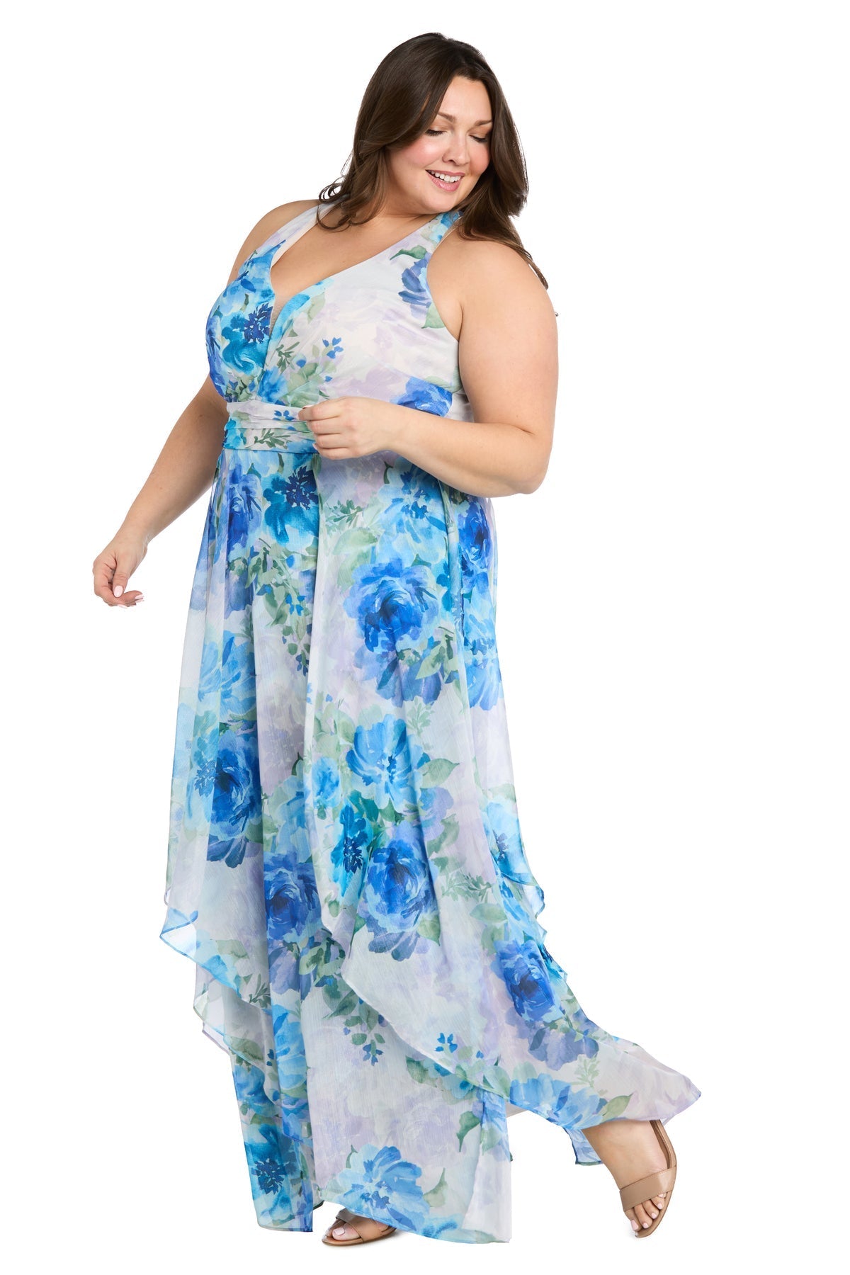Plus Size Dresses Long Plus Size Floral Print Formal Dress Blue/Lavender
