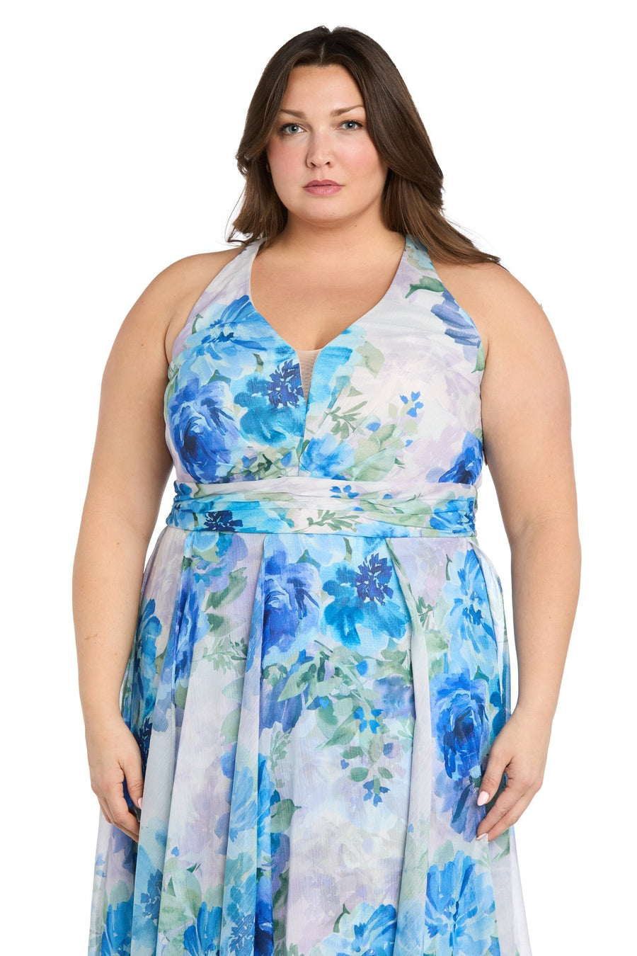 Plus Size Dresses Long Plus Size Floral Print Formal Dress Blue/Lavender