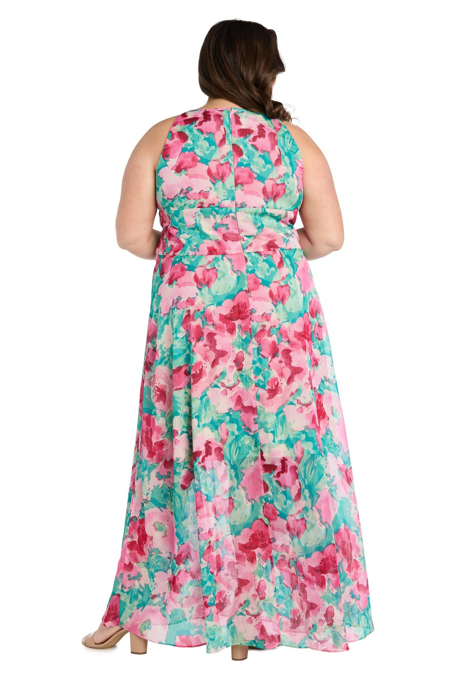 Plus Size Dresses Plus Size Long Floral Print Formal Dress Jade/Pink