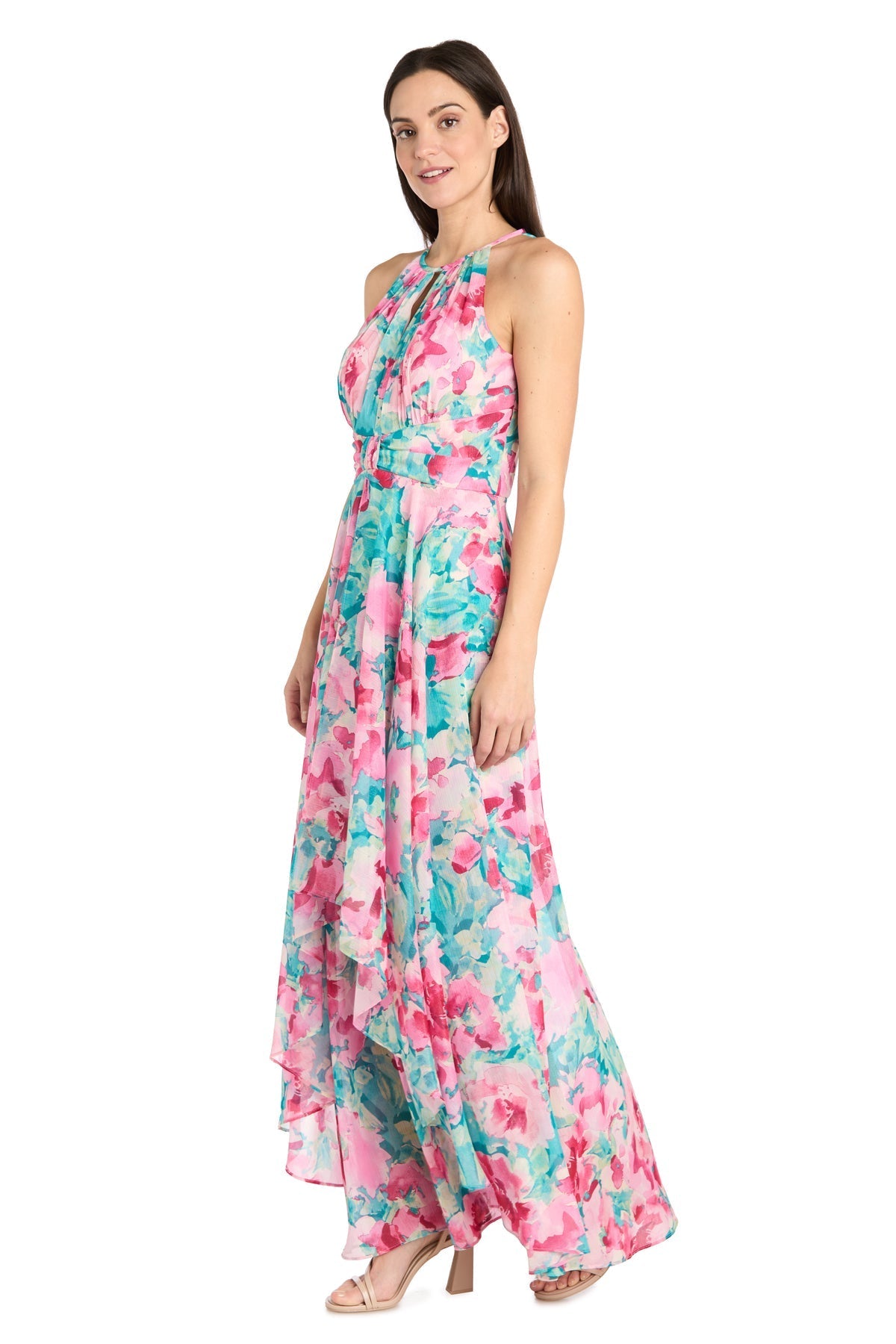 Formal Dresses Floral Print Long Formal Petite Maxi Dress Jade/Pink
