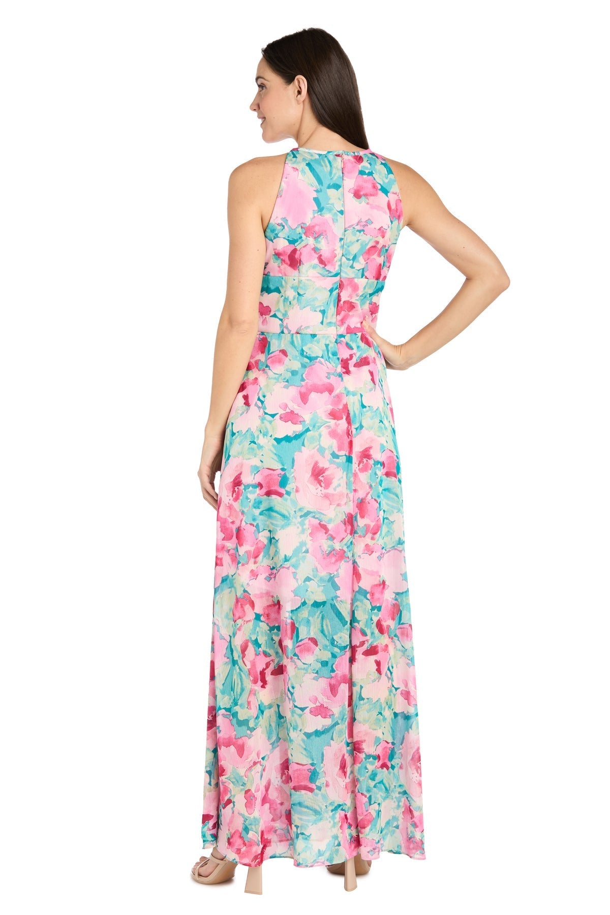 Formal Dresses Formal Long Floral Print Layered Maxi Dress Jade/Pink