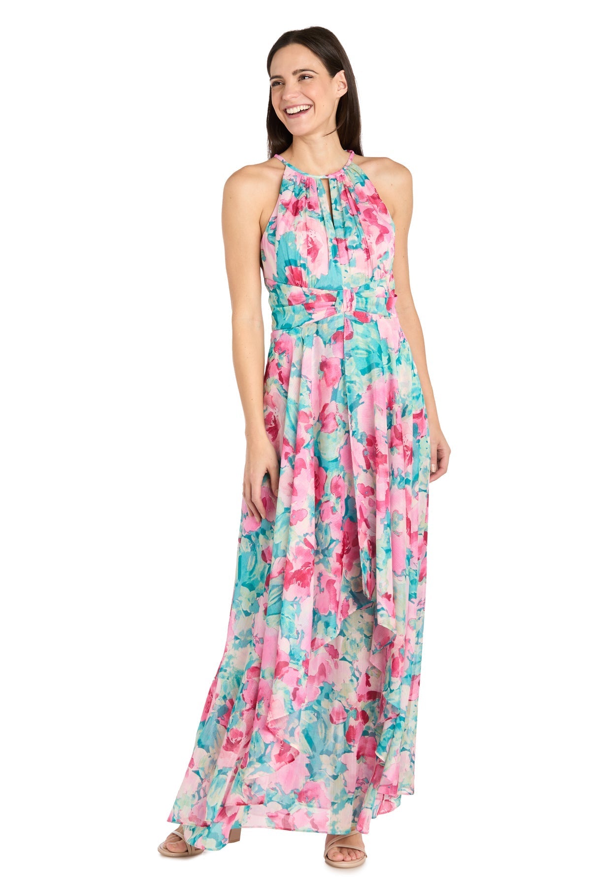 Formal Dresses Floral Print Long Formal Petite Maxi Dress Jade/Pink