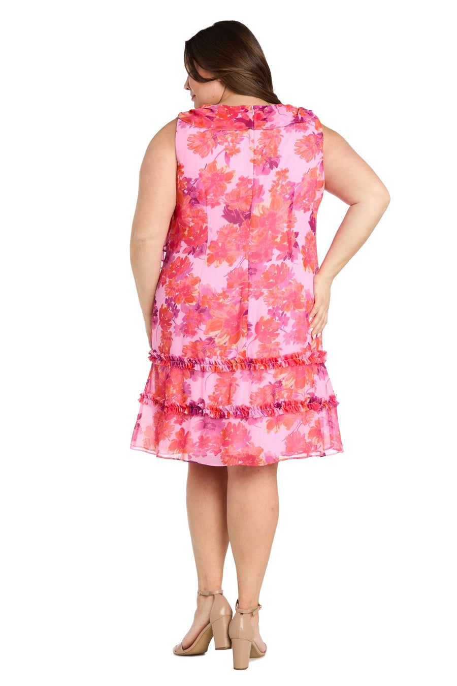 Plus Size Dresses Plus Size Short Floral Ruffle Dress Lilac/Coral