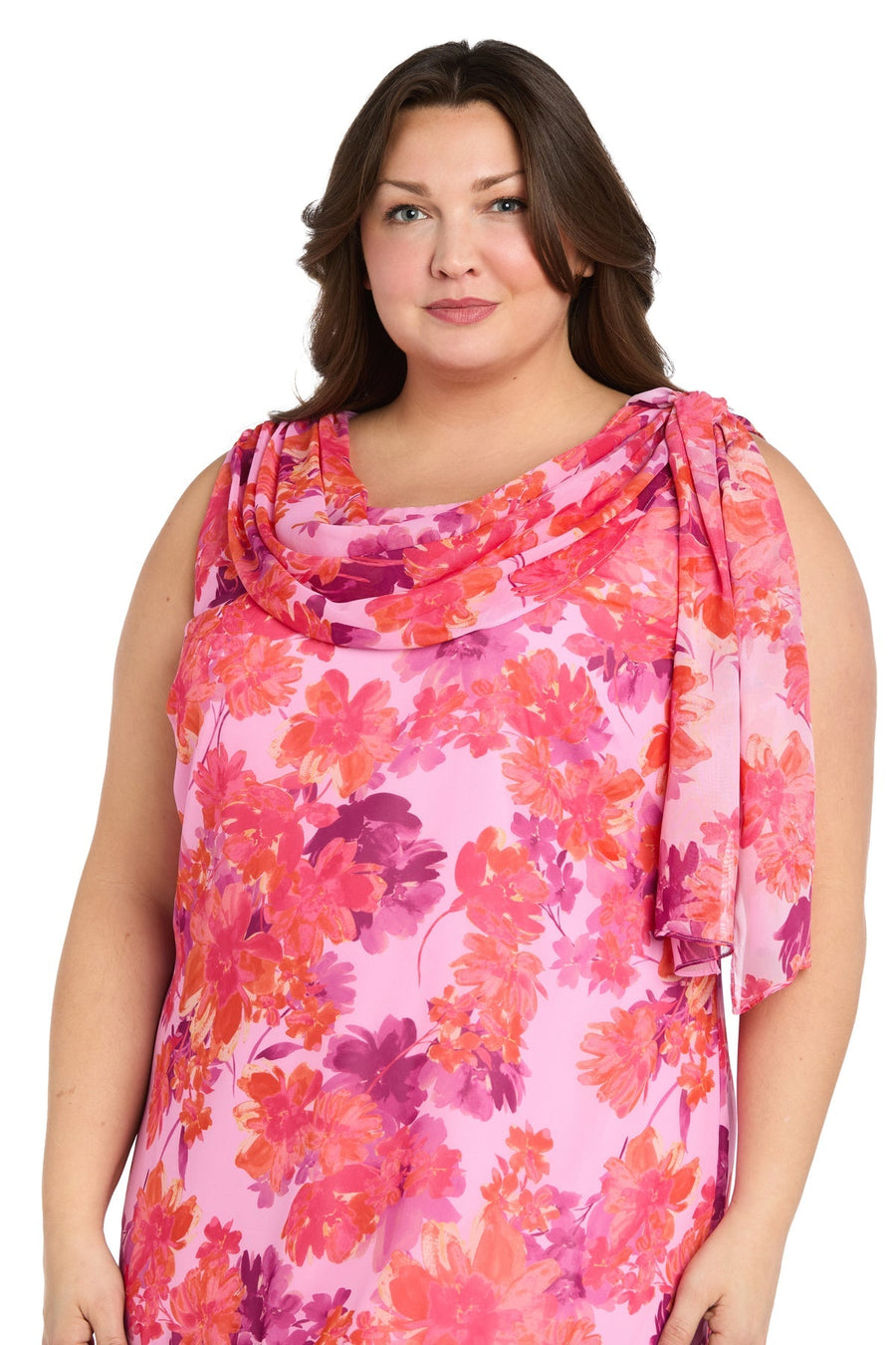 Plus Size Dresses Plus Size Short Floral Ruffle Dress Lilac/Coral