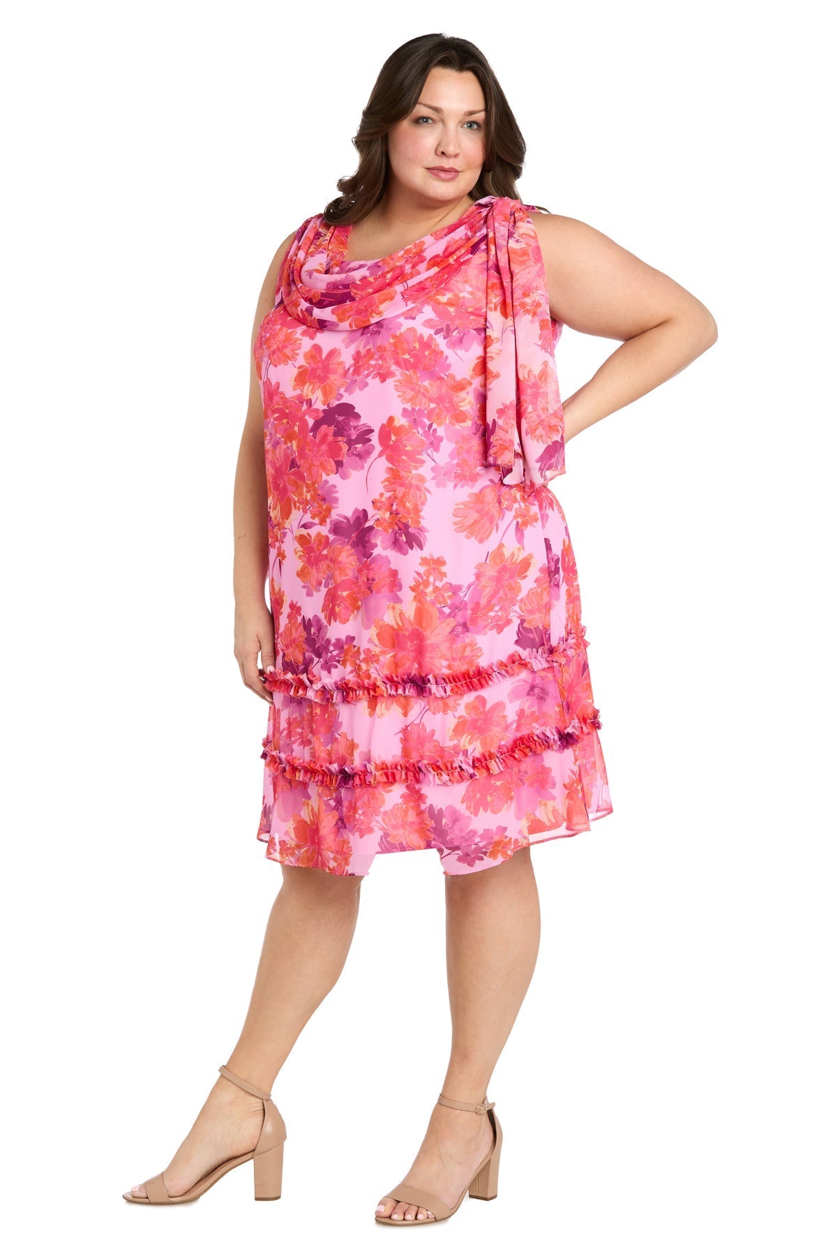 Plus Size Dresses Plus Size Short Floral Ruffle Dress Lilac/Coral