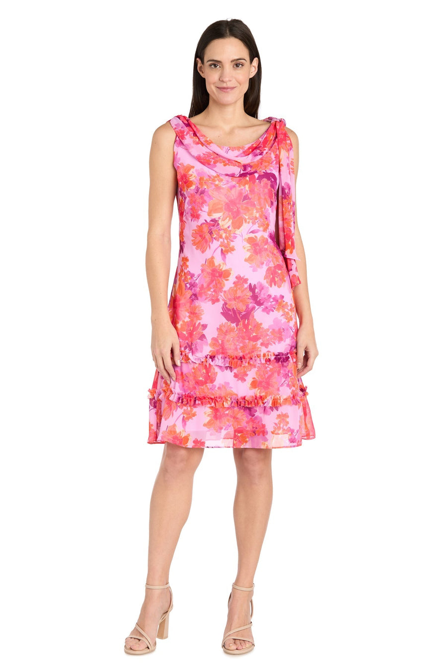 Cocktail Dresses Short Petite Floral Ruffle Knee Length Dress Lilac/Coral