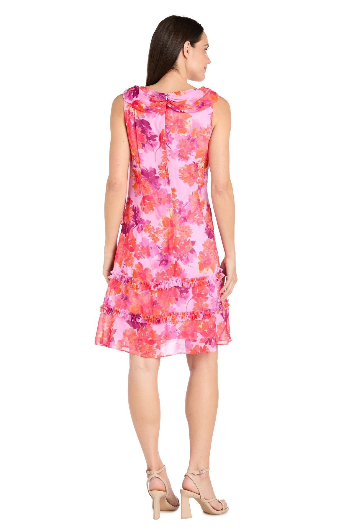 Cocktail Dresses Short Petite Floral Ruffle Knee Length Dress Lilac/Coral