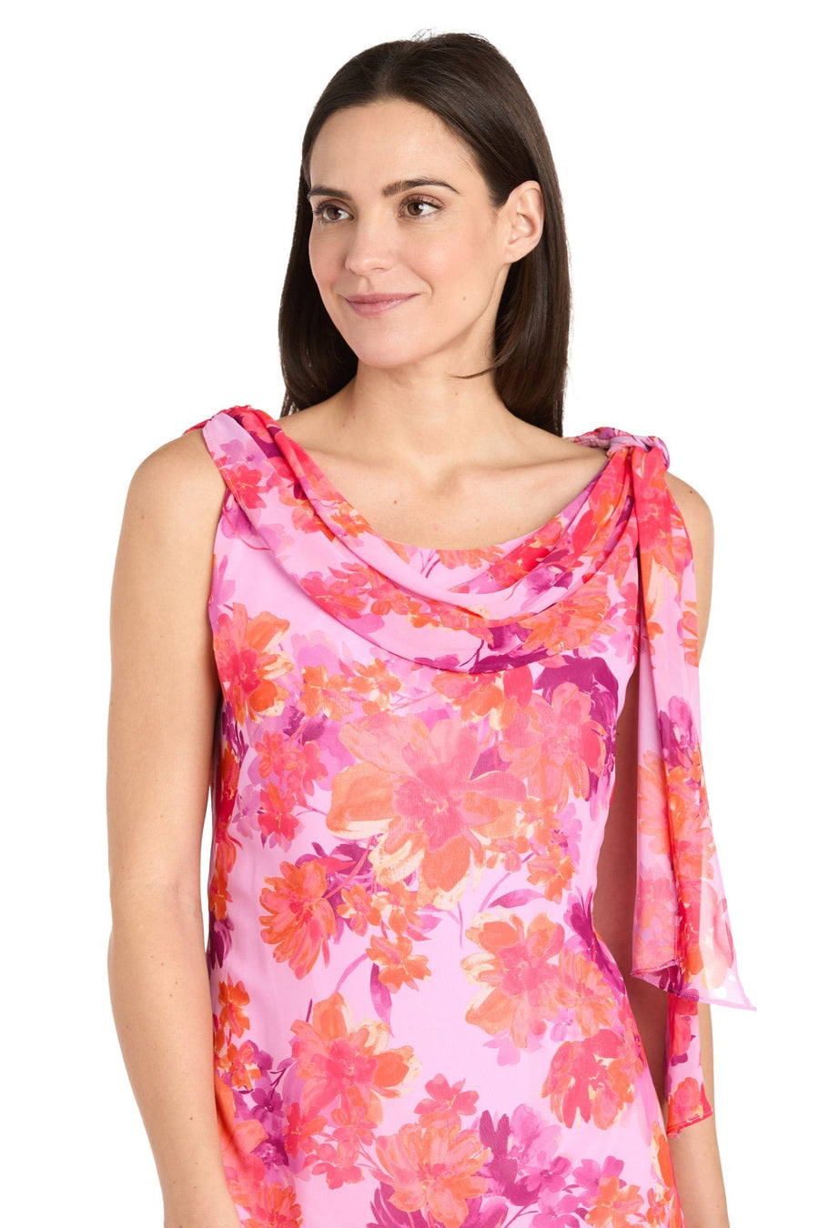 Cocktail Dresses Short Petite Floral Ruffle Knee Length Dress Lilac/Coral