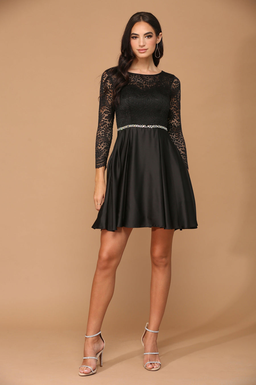 Long Sleeve Beaded Cocktail Dress