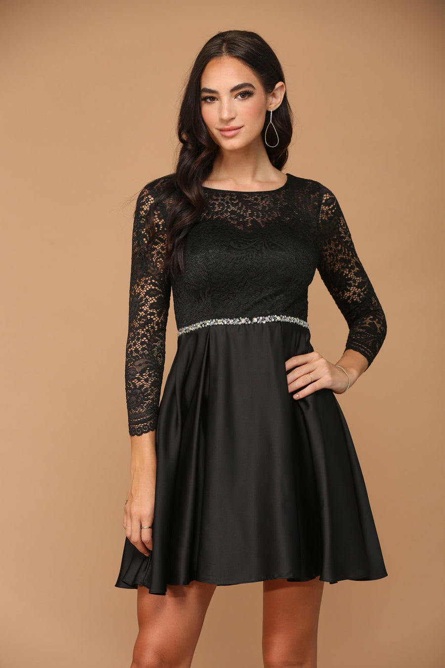 Long Sleeve Beaded Cocktail Dress