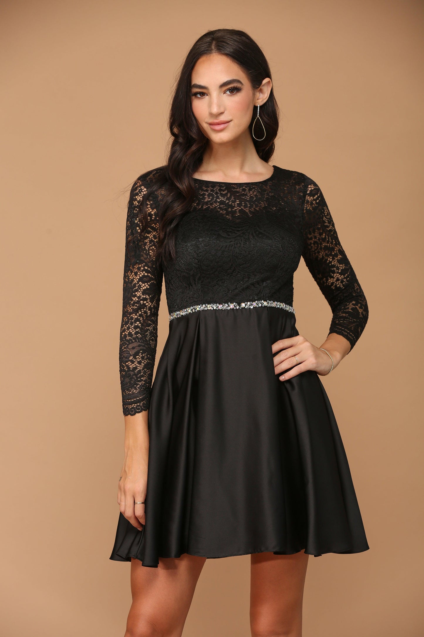 Long Sleeve Beaded Cocktail Dress