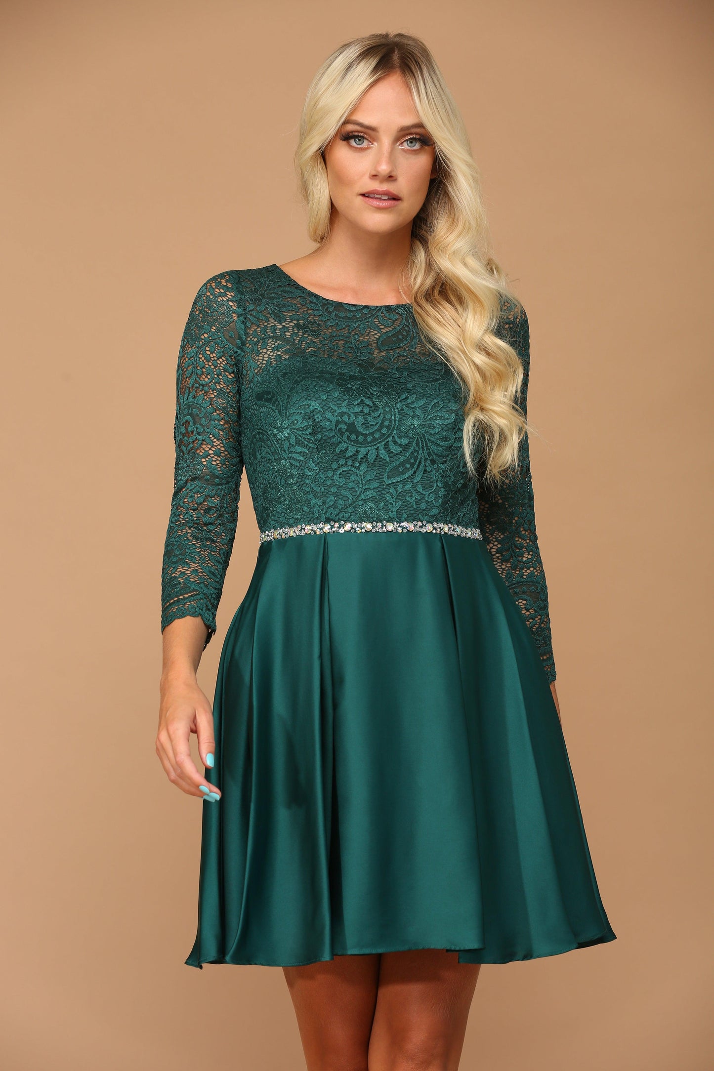 Long Sleeve Beaded Cocktail Dress