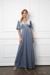Mother of the Bride Long Flutter Sleeve Velvet Gown