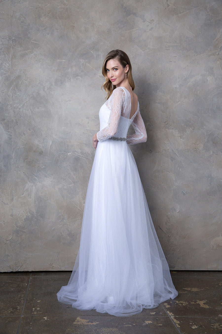 Long 3/4 Sleeve Bridal Gown Wedding Dress