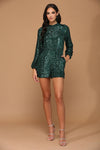 Long Sleeve Sequins Short Cocktail Jumpsuit