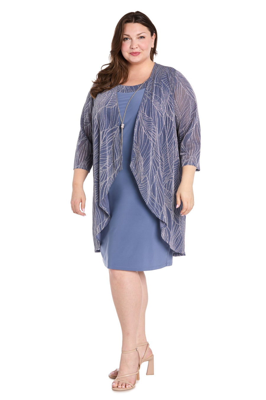 Cocktail Dresses Plus Size Short Metallic Jacket Dress Cadet/Silver