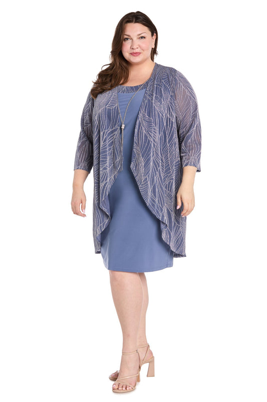Cocktail Dresses Plus Size Short Metallic Jacket Dress Cadet/Silver