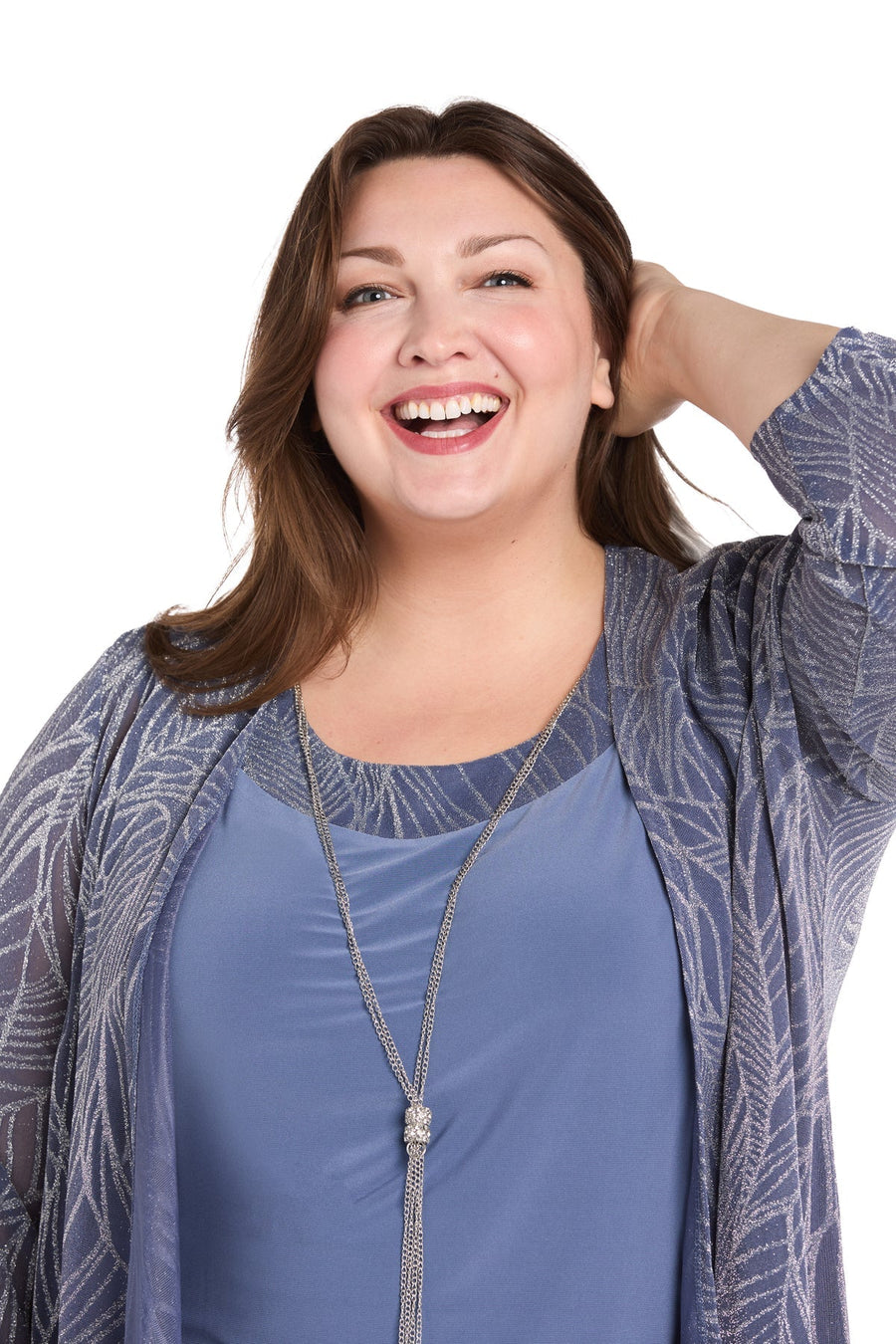 Cocktail Dresses Plus Size Short Metallic Jacket Dress Cadet/Silver