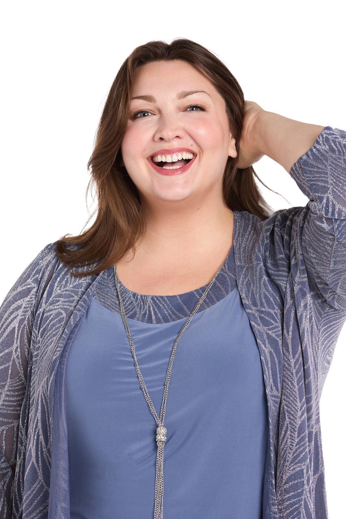 Cocktail Dresses Plus Size Short Metallic Jacket Dress Cadet/Silver