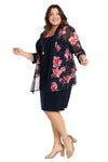 Plus Size Dresses Plus Size Short Floral Print Jacket Dress Navy/Rose