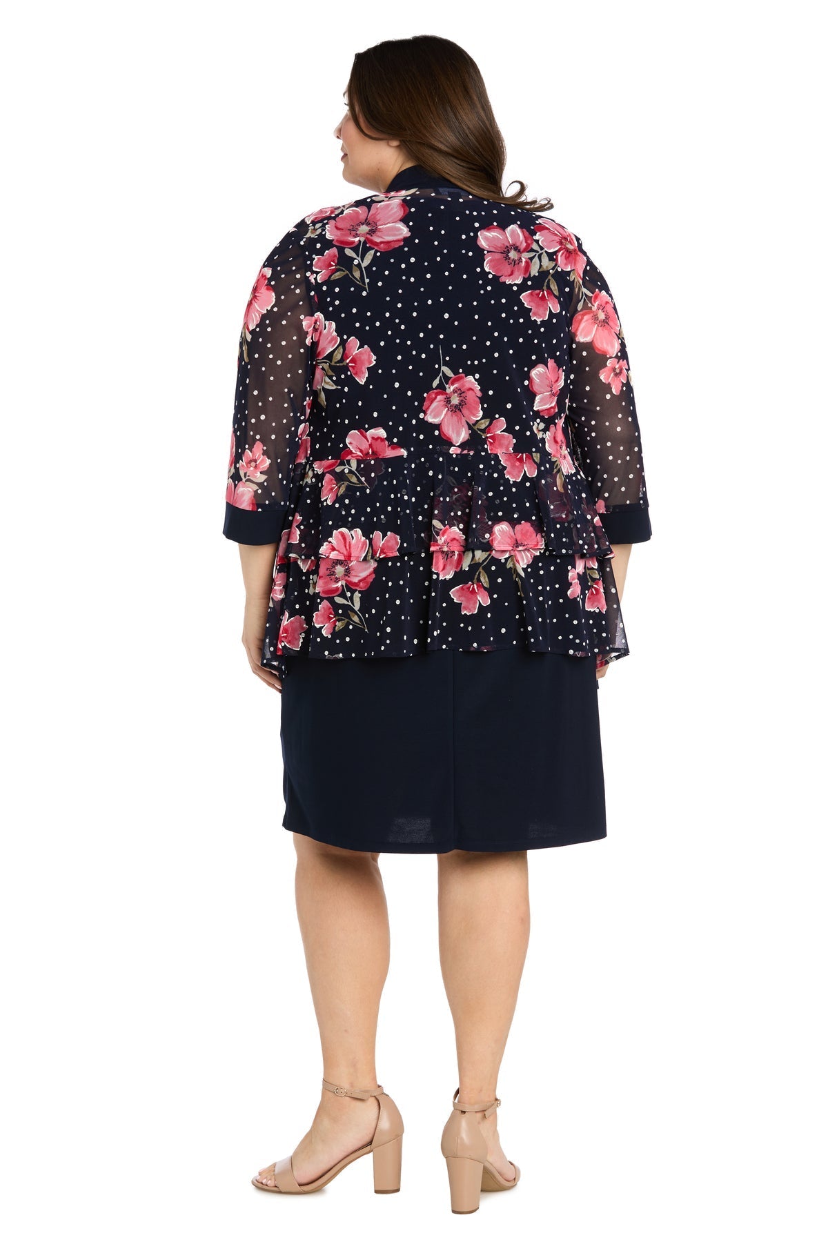Plus Size Dresses Plus Size Short Floral Print Jacket Dress Navy/Rose