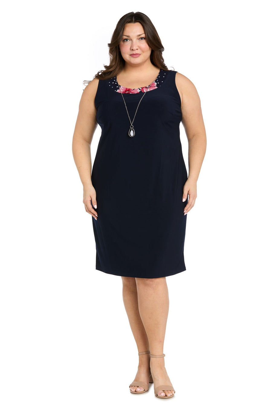 Plus Size Dresses Plus Size Short Floral Print Jacket Dress Navy/Rose