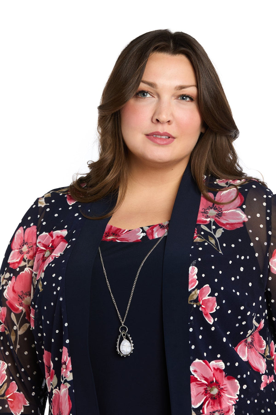 Plus Size Dresses Plus Size Short Floral Print Jacket Dress Navy/Rose