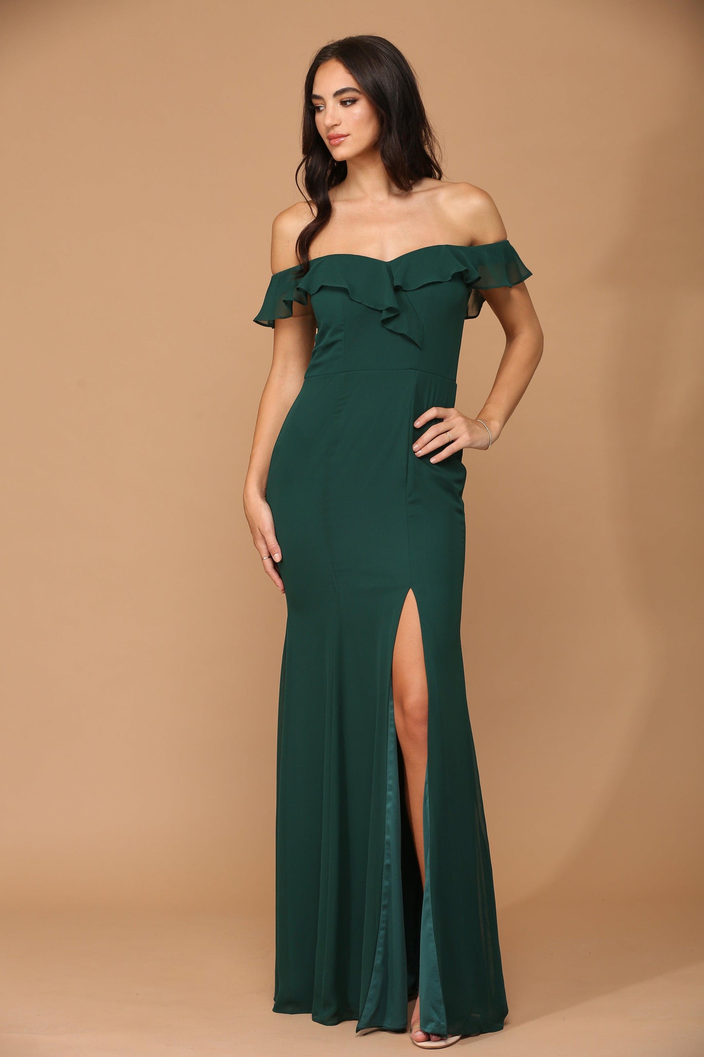Long Off Shoulder Formal Bridesmaids Chiffon Dress