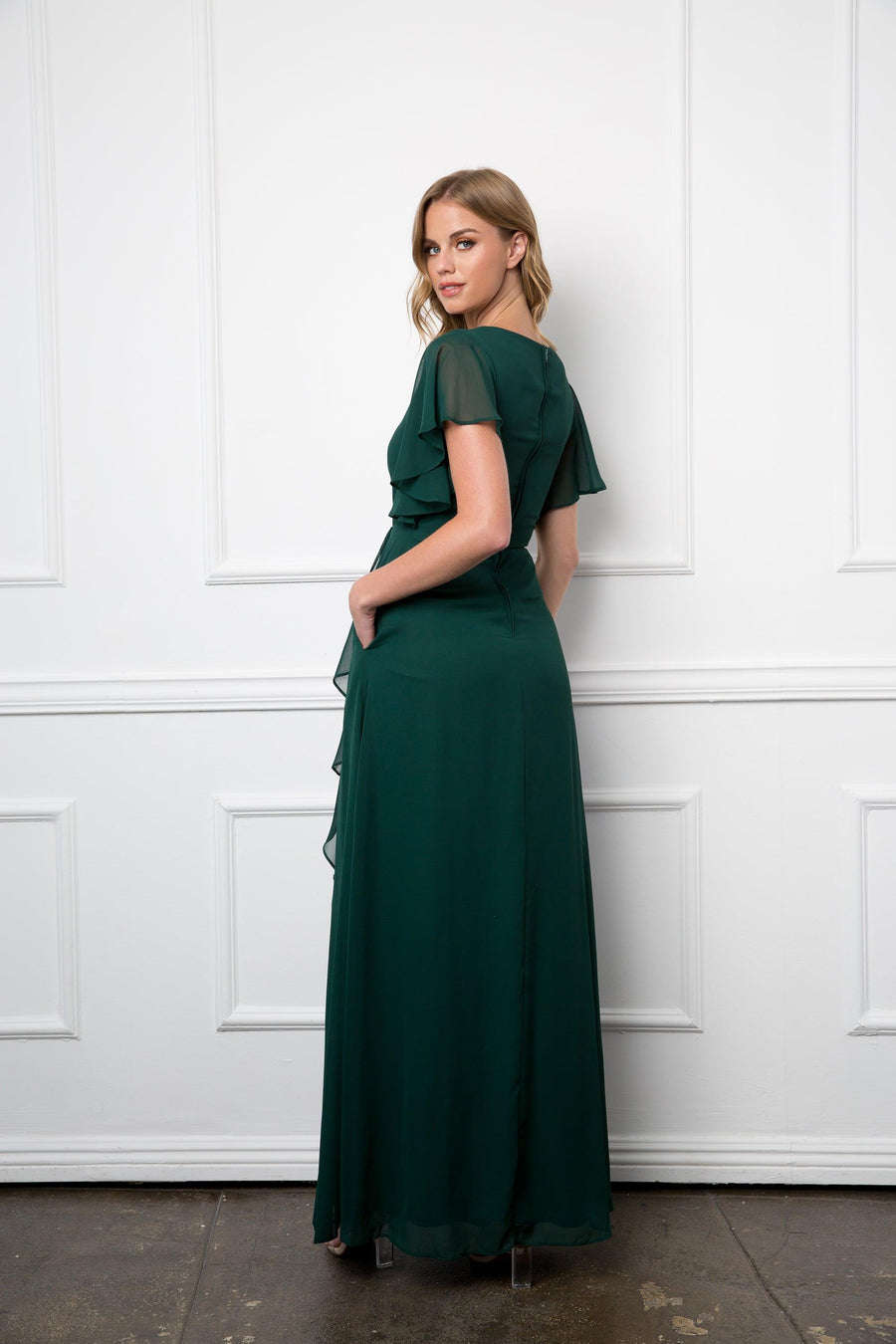 Long Formal Ruffle Sleeve Chiffon Evening Dress Sale