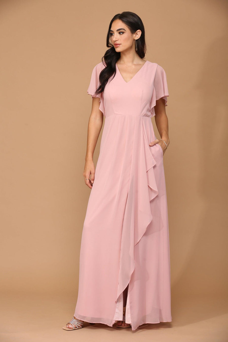 Long Formal Ruffle Sleeve Chiffon Evening Dress Sale