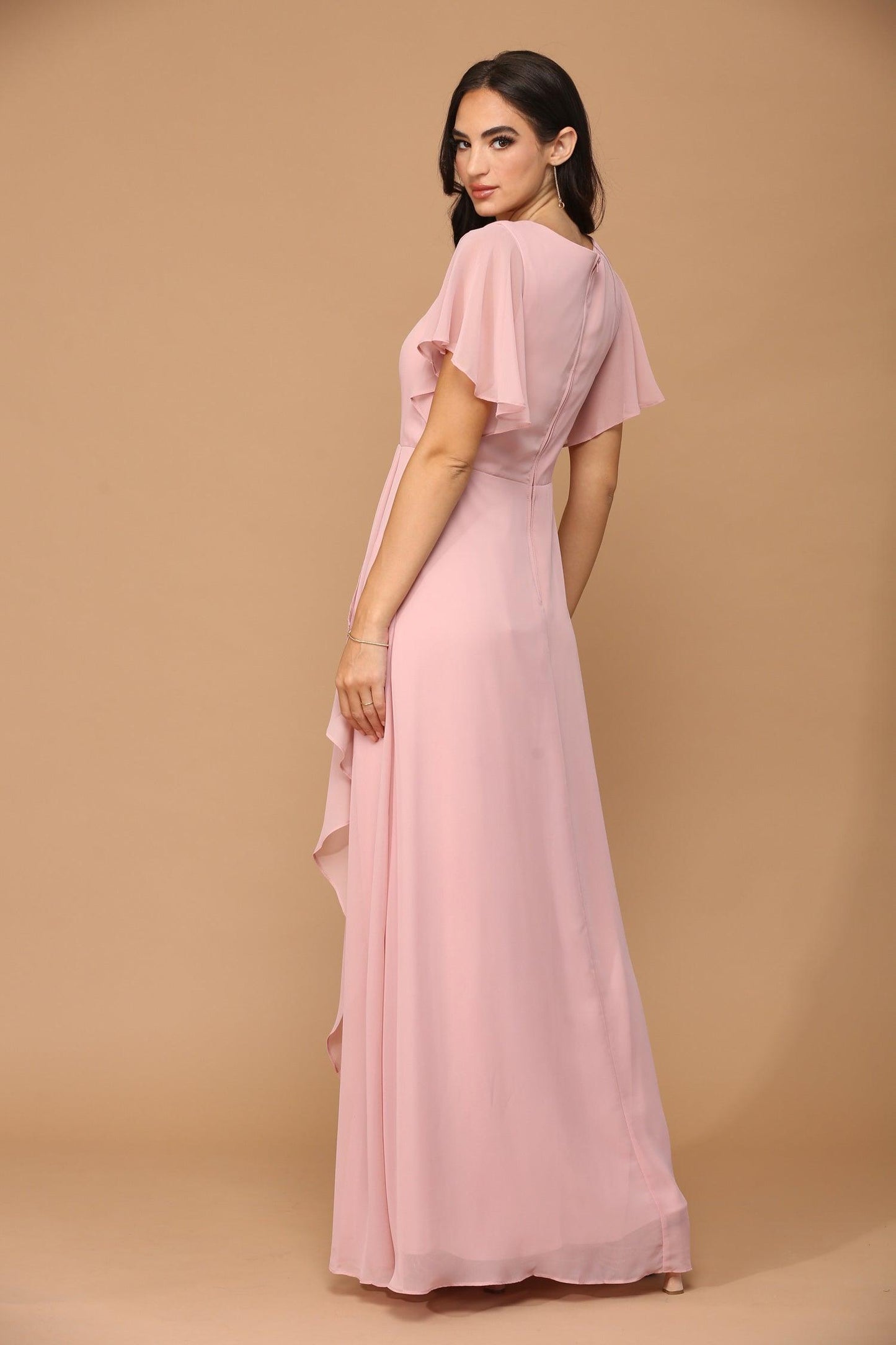 Long Formal Ruffle Sleeve Chiffon Evening Dress Sale
