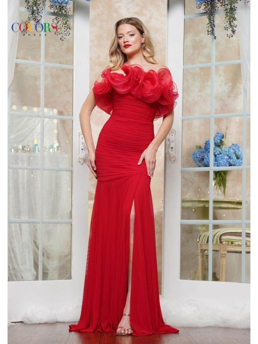 Prom Dresses Ruffle Formal Long Prom Dress Red