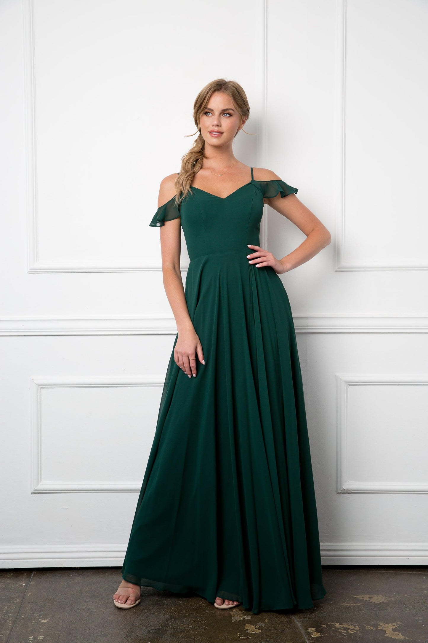 Long Off Shoulder Formal Chiffon Bridesmaids Dress